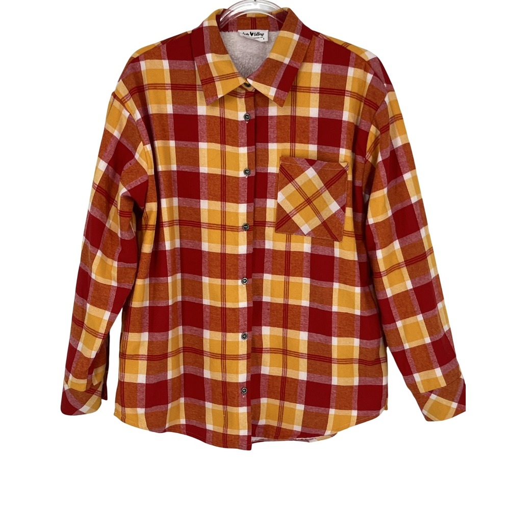 Love Letters Womens S Kansas City Game Day Plaid Oversized Sherpa Shacket